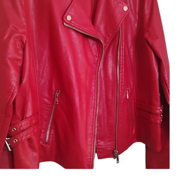 New Project Runway Red Faux Leather Moto Jacket with Silver Trim sz XL - Picture 7 of 7